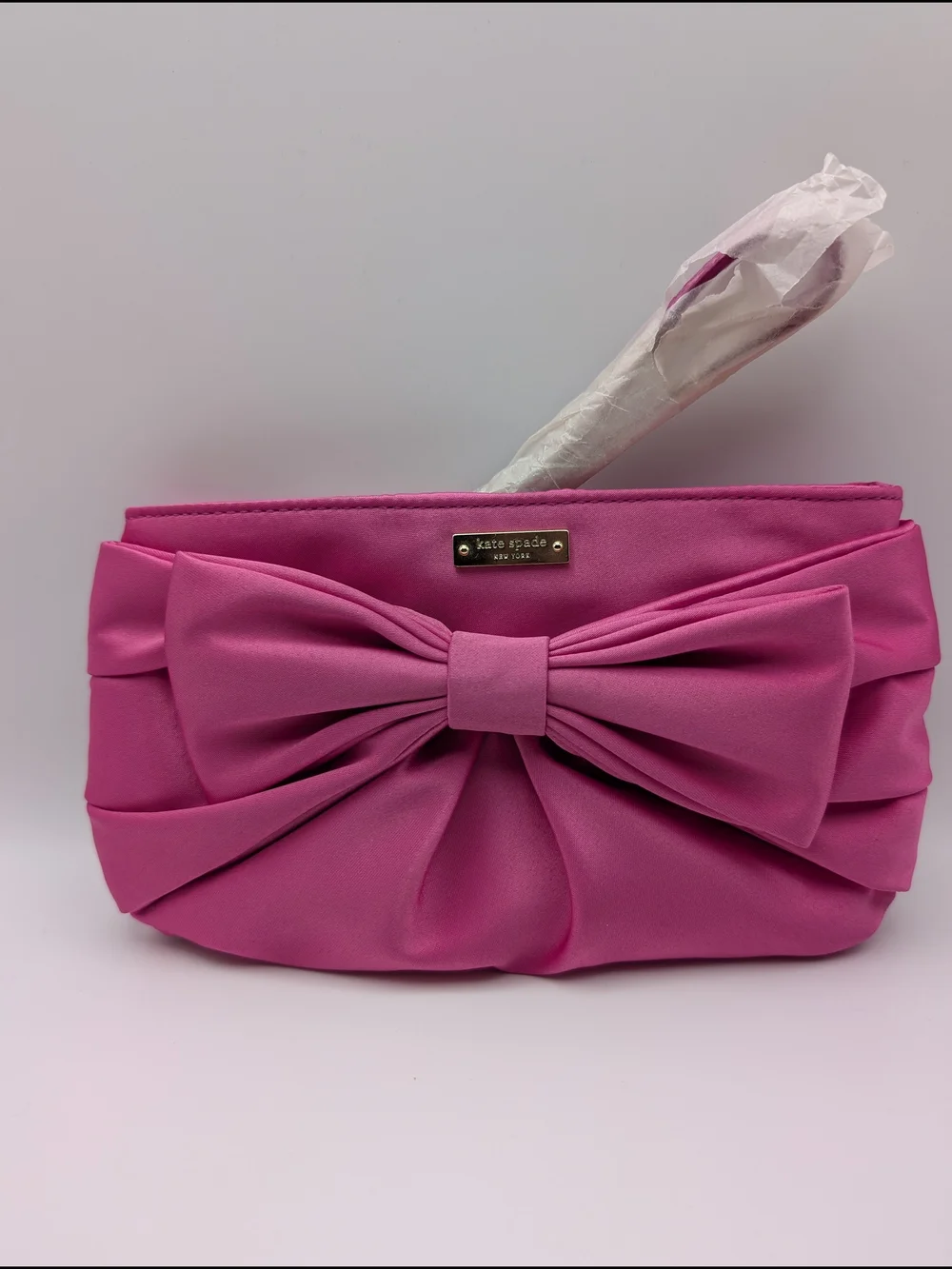 kate spade Vibrant Pink Satin Elegant Bow Clutch 7.5